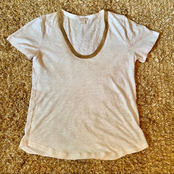 J. Crew Tops - J. Crew Linen Beaded White T-Shirt